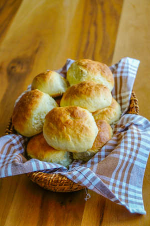 Home made bread on wood backgroundの写真素材