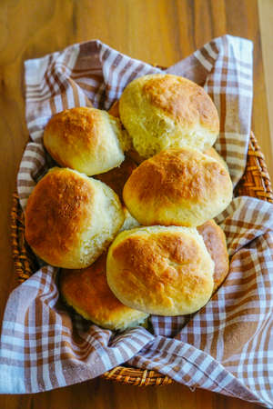 Home made bread on wood backgroundの写真素材
