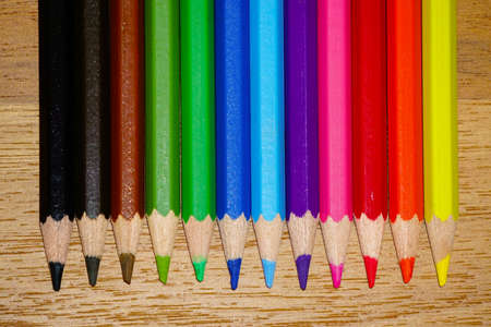 Color pencils and color spectrumの写真素材