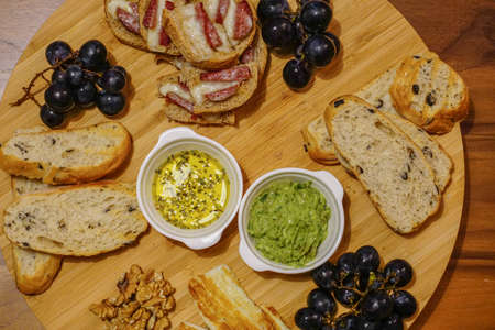 Appetizers on wood backgroundの写真素材