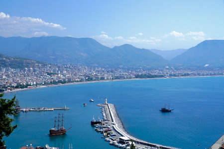 Alanya coastline from famous Alanya castleの写真素材