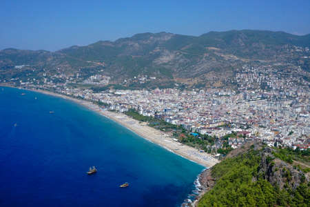 Alanya coastline from famous Alanya castleの写真素材