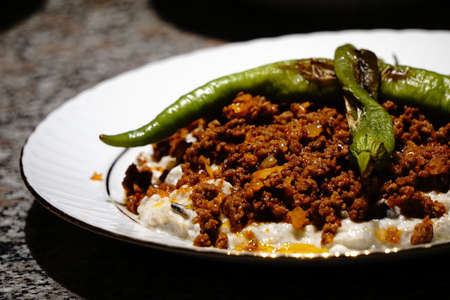 Eggplant puree and ground meat Alinazik Kebabの写真素材
