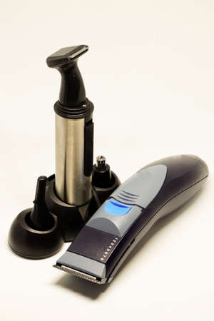 Men Body shaver grooming kit on white isolated backgroundの写真素材