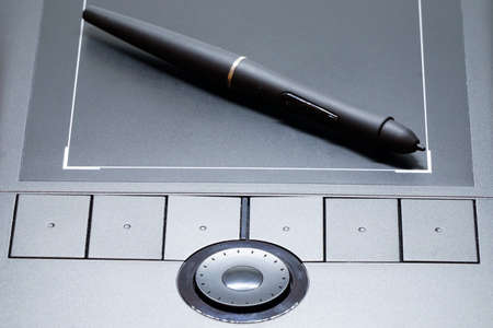 Drawing tablet and stylus close up viewの写真素材