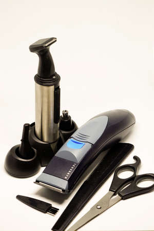 Men Body shaver grooming kit on white isolated backgroundの写真素材