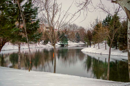 Eskisehir porsuk river in snowy winterの写真素材