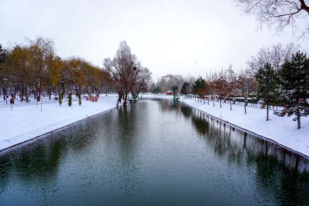 Eskisehir porsuk river in snowy winterの写真素材