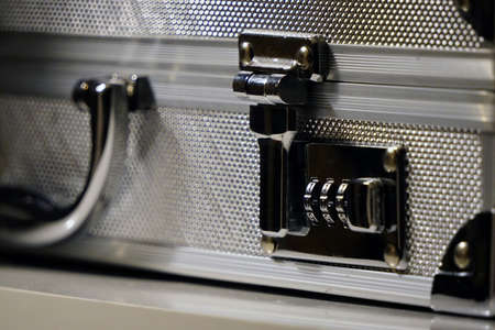 Aluminum attache case lock close up viewの写真素材