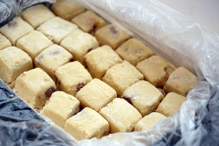 Cubic shaped almond cookies close up viewの写真素材