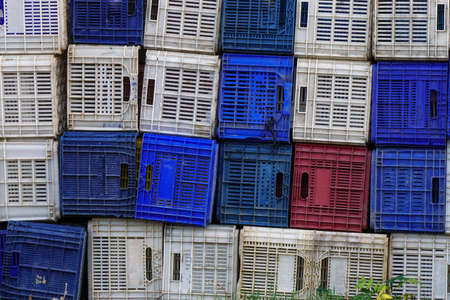 Stacked plastic baskets texture background