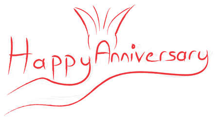 Happy Anniversary hand writing greeting with red color and butterfly shapeの写真素材