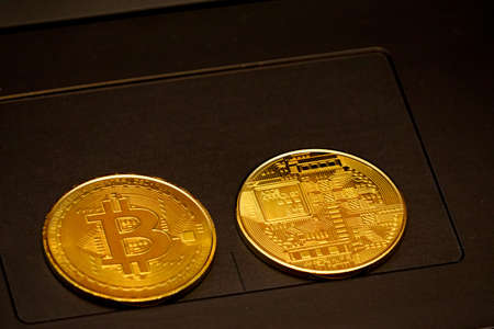 Bitcoin symbol coin close up viewの写真素材