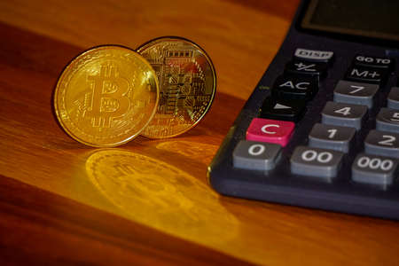 Bitcoin symbol coin close up viewの写真素材