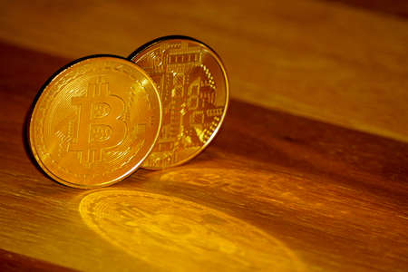 Bitcoin symbol coin close up viewの写真素材