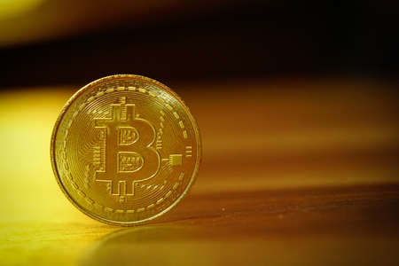 Bitcoin symbol coin close up viewの写真素材