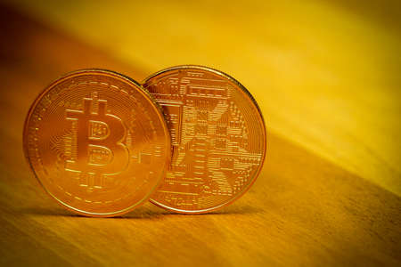 Bitcoin symbol coin close up viewの写真素材