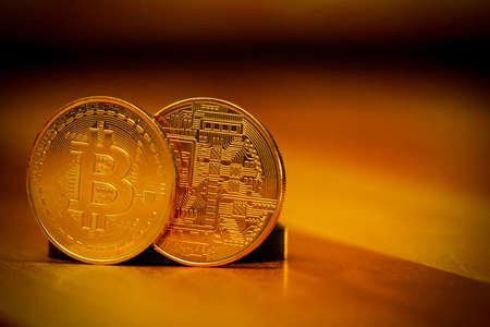Bitcoin symbol coin close up viewの写真素材