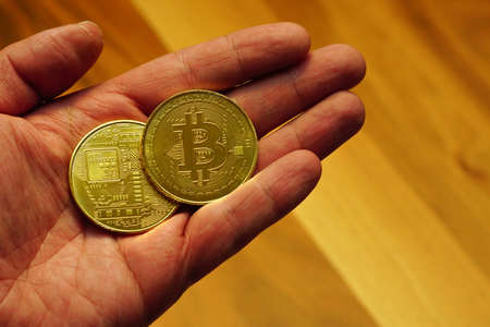 Bitcoin symbol coin close up viewの写真素材