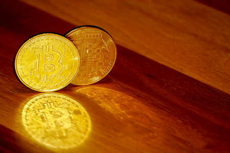 Bitcoin symbol coin close up viewの写真素材