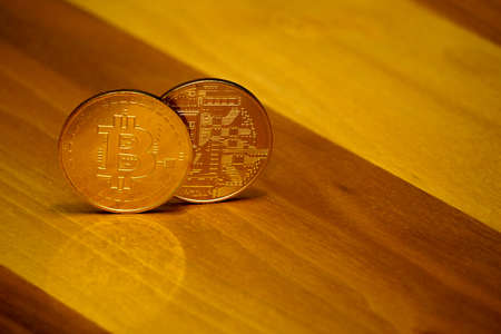 Bitcoin symbol coin close up viewの写真素材