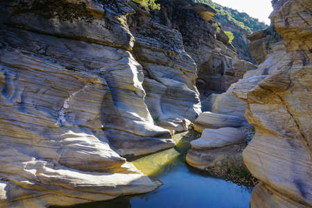 Tasyaran Valley natural park in Usak Turkey water worn out rocks in millions of yearsの写真素材