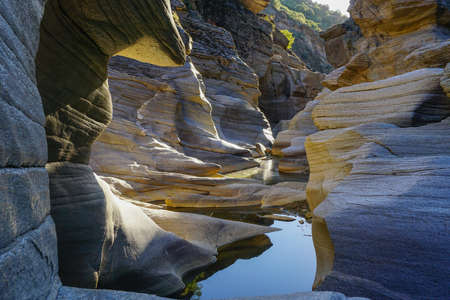 Tasyaran Valley natural park in Usak Turkey water worn out rocks in millions of yearsの写真素材
