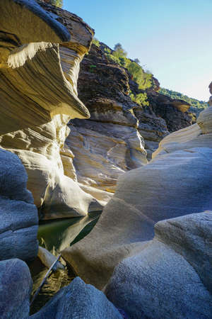 Tasyaran Valley natural park in Usak Turkey water worn out rocks in millions of yearsの写真素材