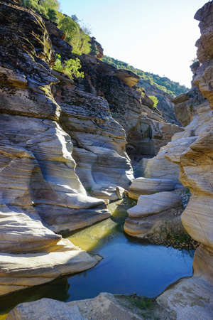 Tasyaran Valley natural park in Usak Turkey water worn out rocks in millions of yearsの写真素材