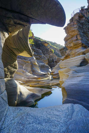 Tasyaran Valley natural park in Usak Turkey water worn out rocks in millions of yearsの写真素材