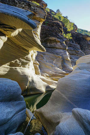 Tasyaran Valley natural park in Usak Turkey water worn out rocks in millions of yearsの写真素材