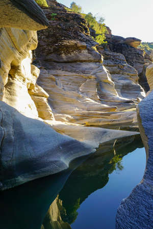 Tasyaran Valley natural park in Usak Turkey water worn out rocks in millions of yearsの写真素材