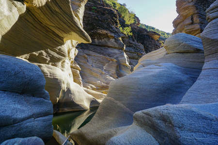 Tasyaran Valley natural park in Usak Turkey water worn out rocks in millions of yearsの写真素材