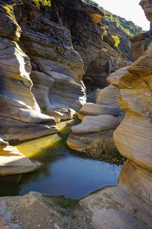 Tasyaran Valley natural park in Usak Turkey water worn out rocks in millions of yearsの写真素材