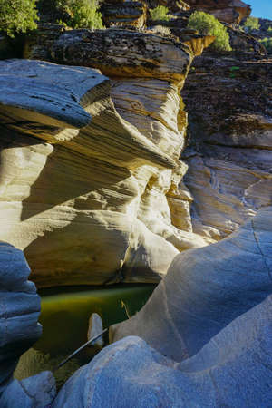 Tasyaran Valley natural park in Usak Turkey water worn out rocks in millions of yearsの写真素材