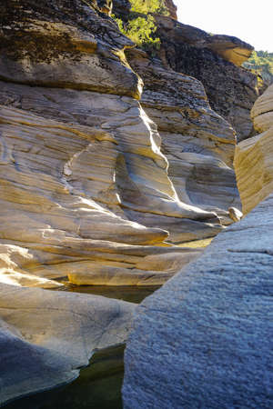 Tasyaran Valley natural park in Usak Turkey water worn out rocks in millions of yearsの写真素材