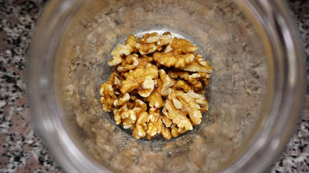 Nutmeat in the jar close up viewの写真素材