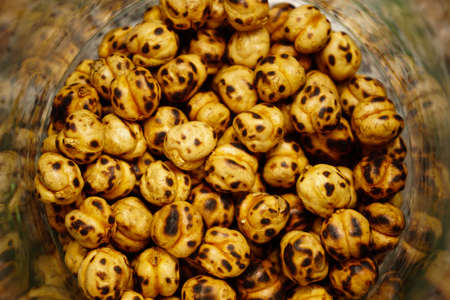 Roasted chickpea in the jar close up viewの写真素材
