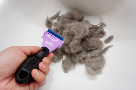 Pile of cat fur combed from scottish fold cat close up view
