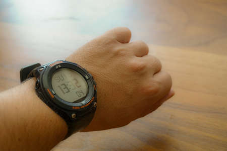 15 August 2021 Eskisehir Turkey. Casio F20 Protrek Smartwatch on man's wrist close up viewのeditorial素材