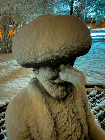 Frozen Porsuk river in Eskisehir at Kanlikavak park at night snow scenesの写真素材