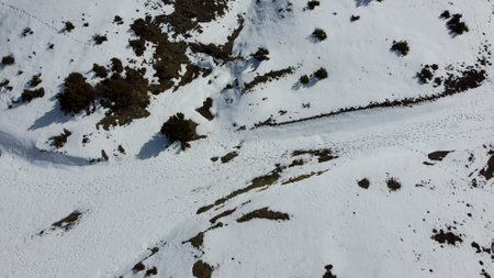 Snowy mountain in Eskisehir Turkey aerial viewの写真素材