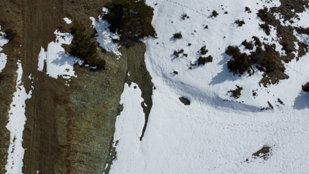Snowy mountain in Eskisehir Turkey aerial viewの写真素材