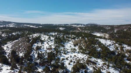 Snowy mountain in Eskisehir Turkey aerial viewの写真素材