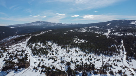 Snowy mountain in Eskisehir Turkey aerial viewの写真素材