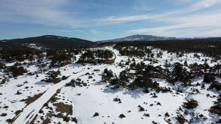 Snowy mountain in Eskisehir Turkey aerial viewの写真素材