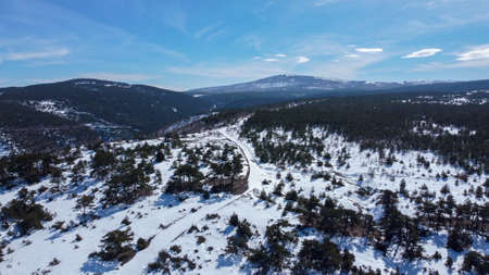Snowy mountain in Eskisehir Turkey aerial viewの写真素材