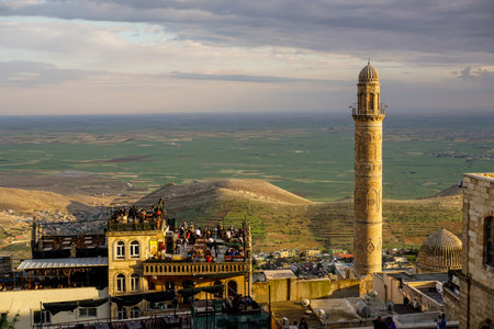 Artuklu Mardin, Turkey 7 May 2022 Mardin landscape at sunset with minaret of Ulu Cami, also known as Great mosque of Mardinのeditorial素材