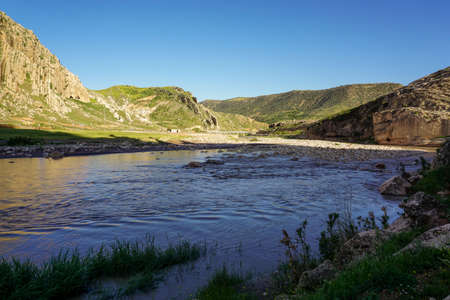 Cudi Gabar mountains Kasrik Pass and botan river between Cizre and Sirnak in South East Region of Turkeyの写真素材