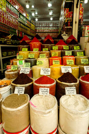 Traditional Spice sellers in Sanliurfa Turkey on racksの写真素材